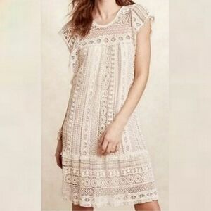 Anthropologie MAEVE Romantic Feminine Boho Crochet Lace Dress Antique Ivory